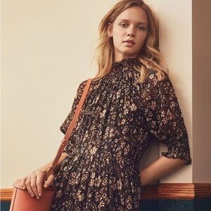 Ulla Johnson Black Floral Sleeve Dress